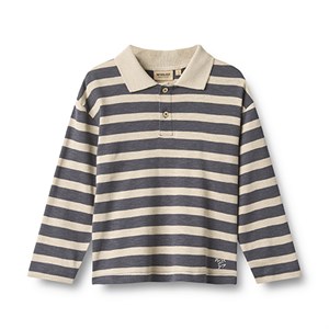 Wheat - Polo Shirt L/S Fred, Greyblue Stripe
